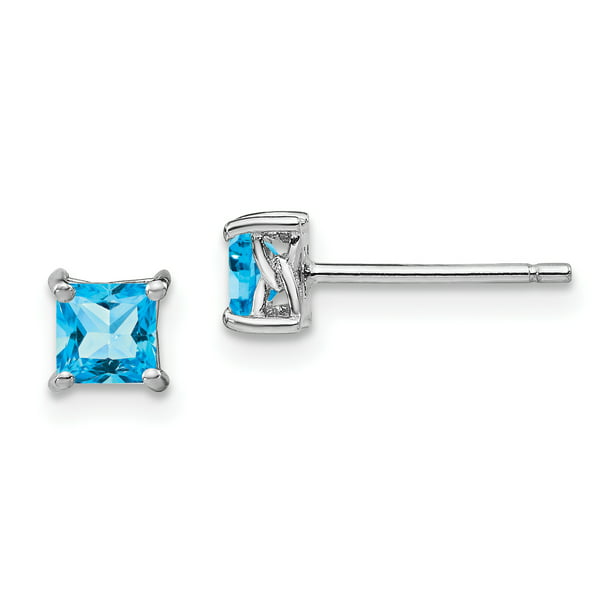 14k White Gold 4mm Blue Topaz Stud Earrings Birthstone December Prong Gemstone Fine Jewelry For Women Gifts For Her 